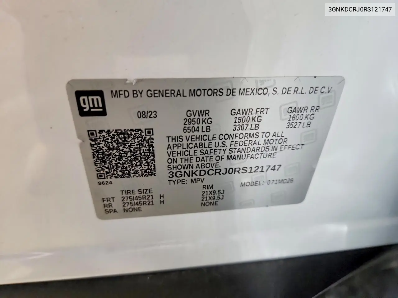 2024 Chevrolet Blazer Rs VIN: 3GNKDCRJ0RS121747 Lot: 60375546