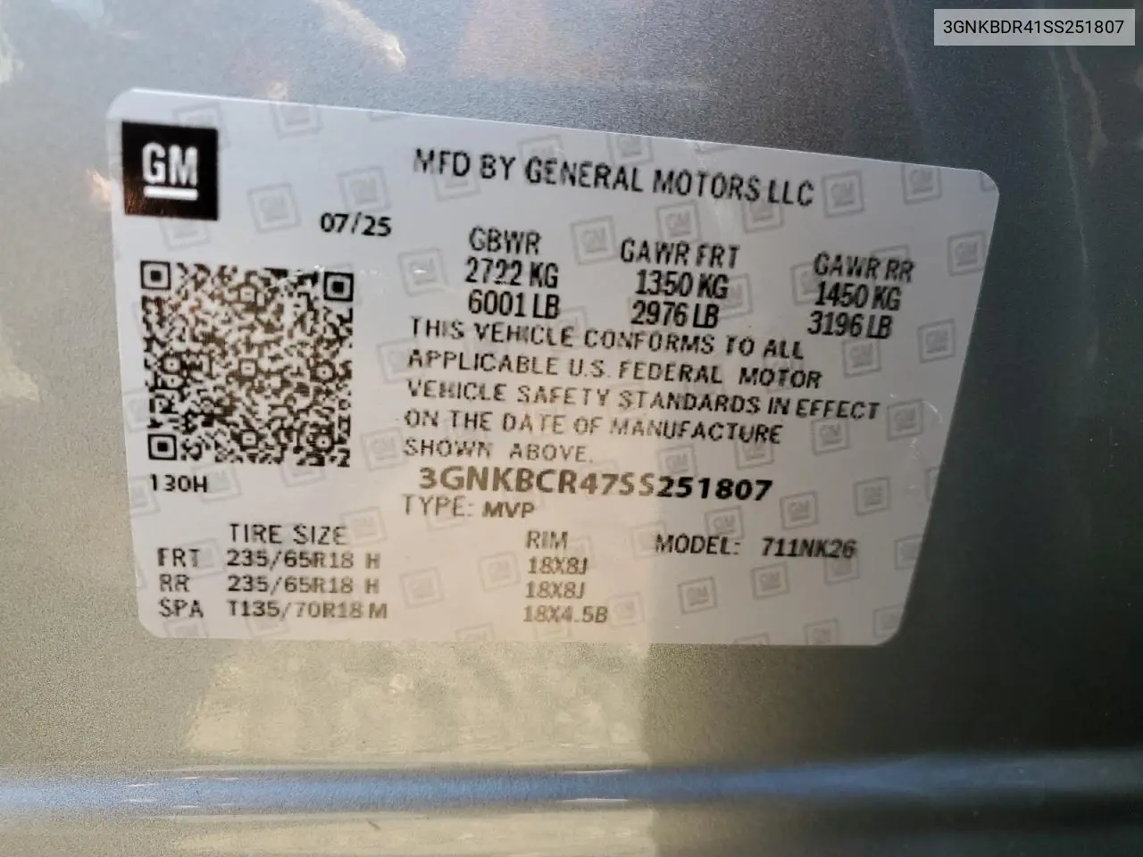3GNKBDR41SS251807 2025 Chevrolet Blazer 3Lt