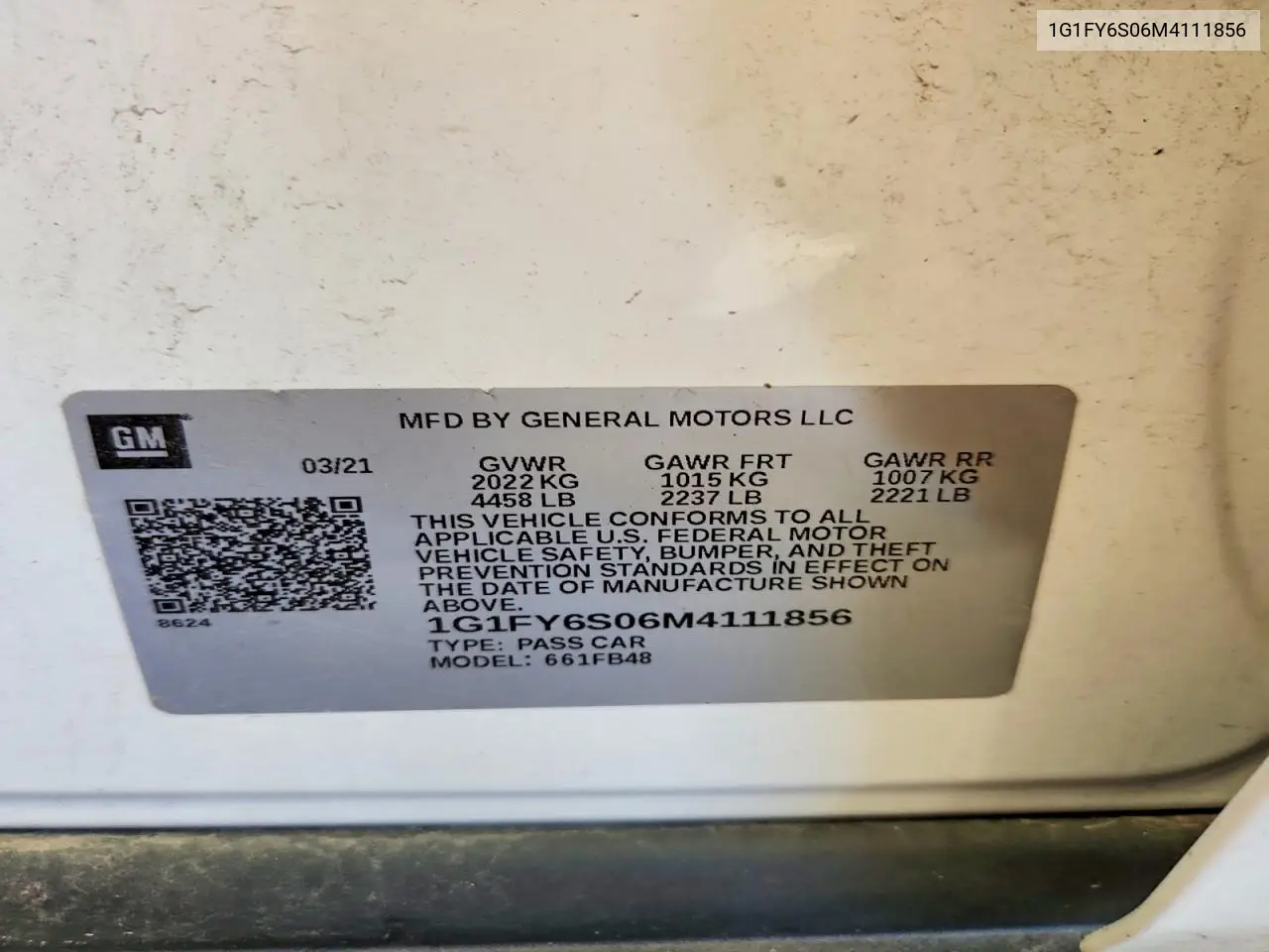 2021 Chevrolet Bolt Ev Lt VIN: 1G1FY6S06M4111856 Lot: 59783706