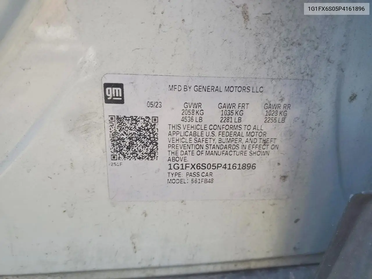 2023 Chevrolet Bolt Ev 2Lt VIN: 1G1FX6S05P4161896 Lot: 61332166