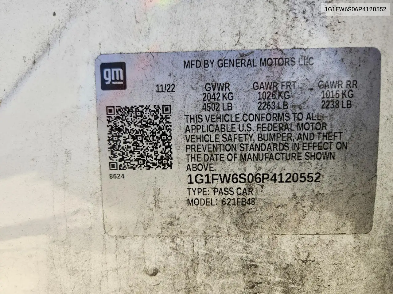 2023 Chevrolet Bolt Ev 1Lt VIN: 1G1FW6S06P4120552 Lot: 61621476