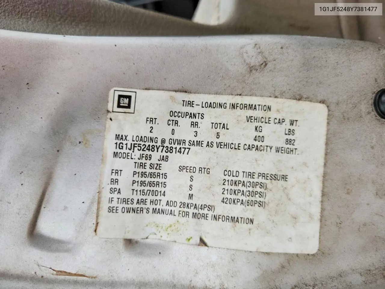 2000 Chevrolet Cavalier Ls VIN: 1G1JF5248Y7381477 Lot: 58787676