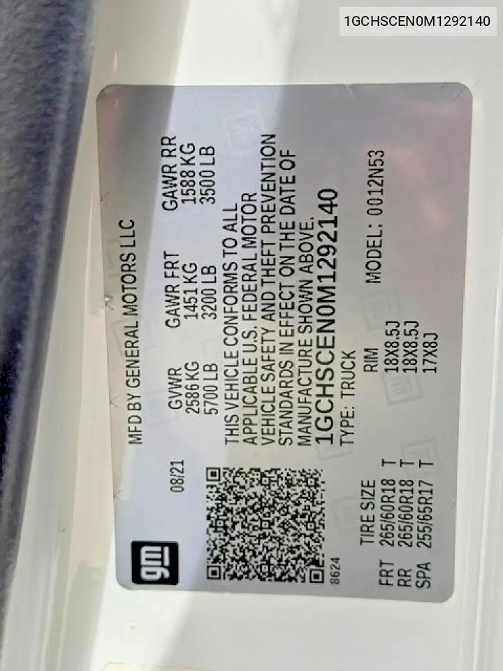 1GCHSCEN0M1292140 2021 Chevrolet Colorado Lt