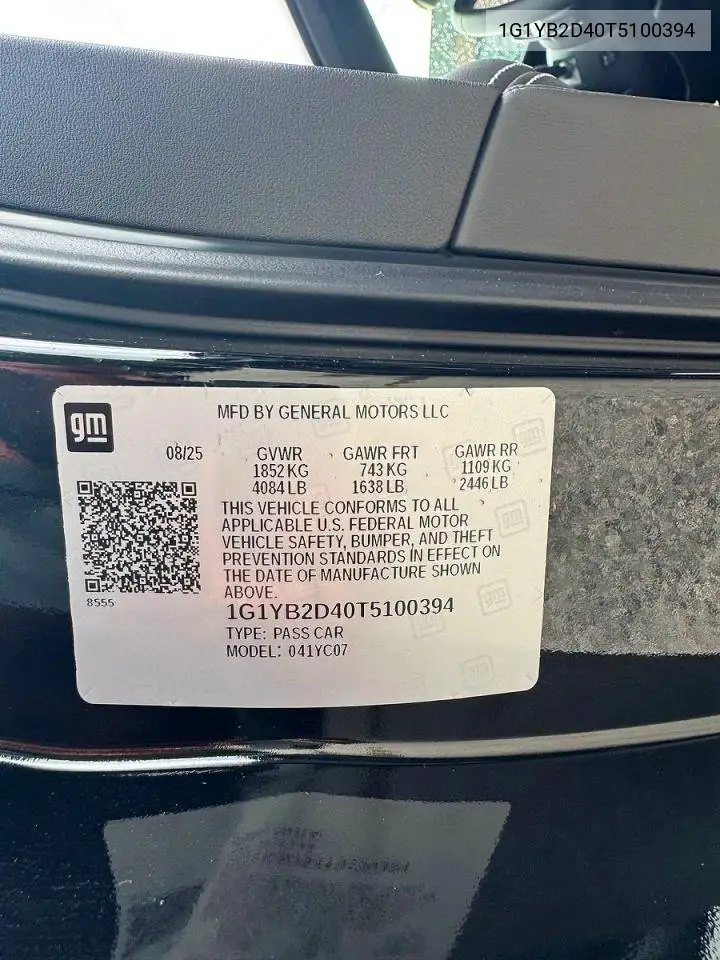 2026 Chevrolet Corvette Stingray 2Lt VIN: 1G1YB2D40T5100394 Lot: 61070116