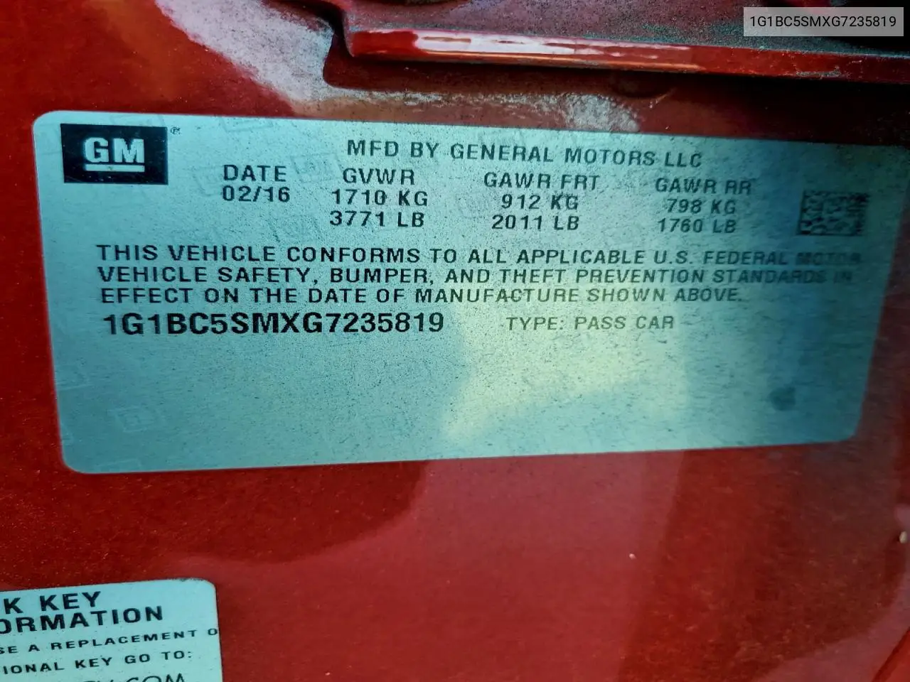 1G1BC5SMXG7235819 2016 Chevrolet Cruze Ls