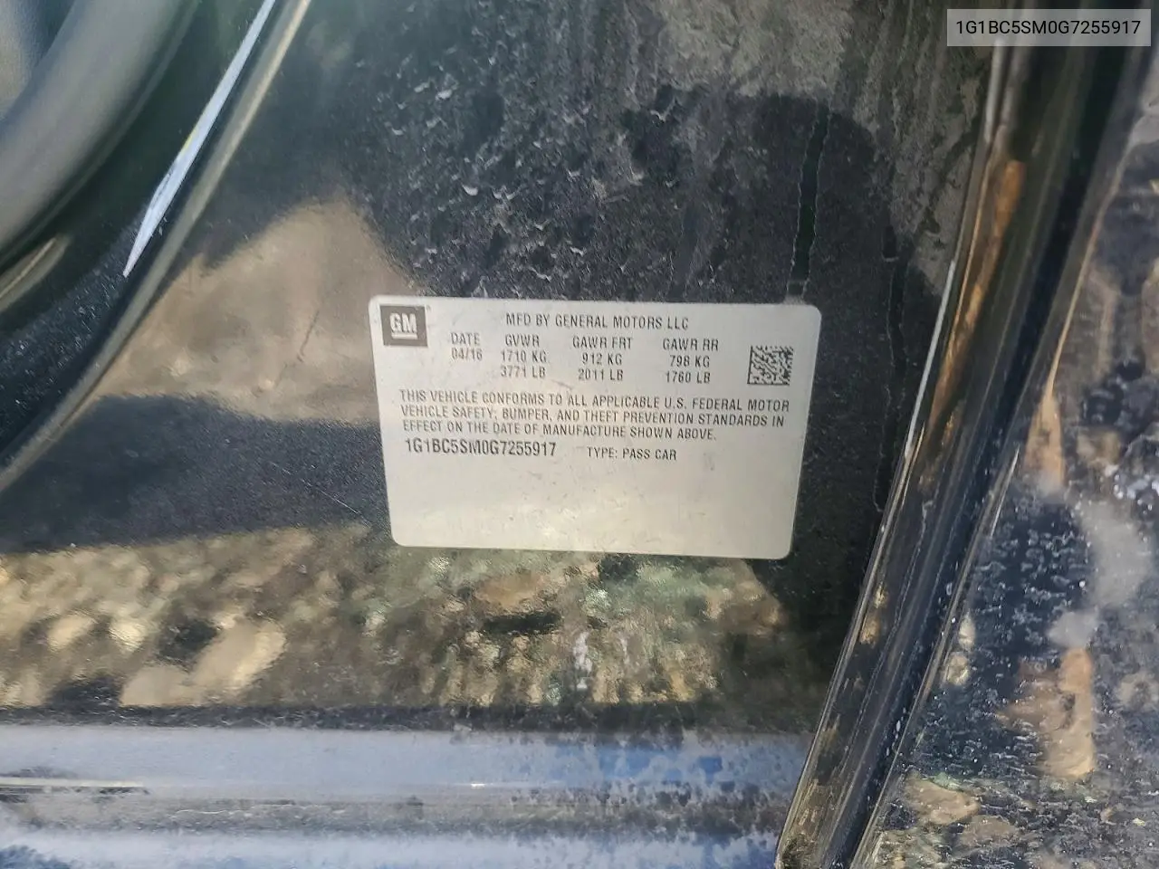1G1BC5SM0G7255917 2016 Chevrolet Cruze Ls