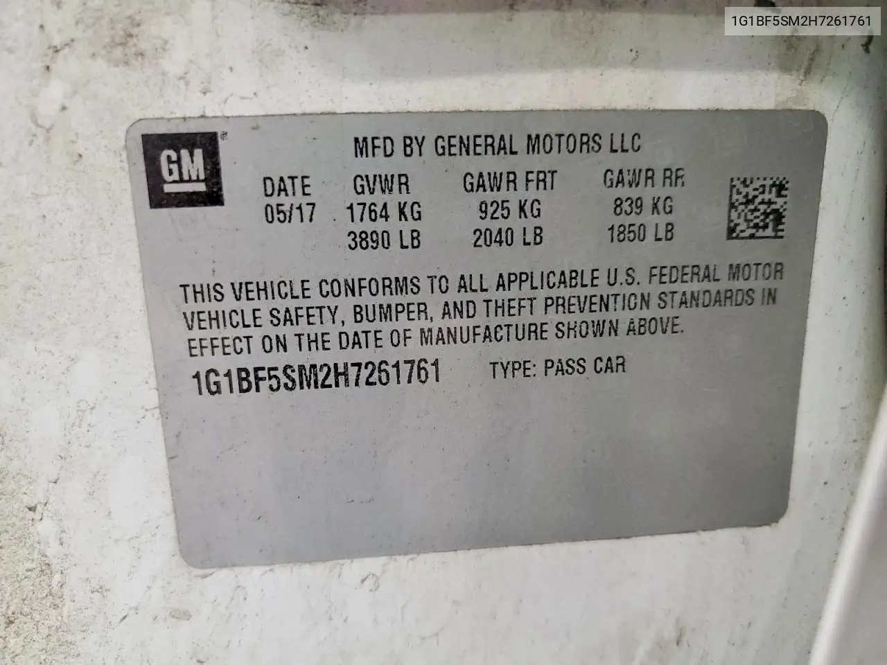 2017 Chevrolet Cruze Premier VIN: 1G1BF5SM2H7261761 Lot: 61867476