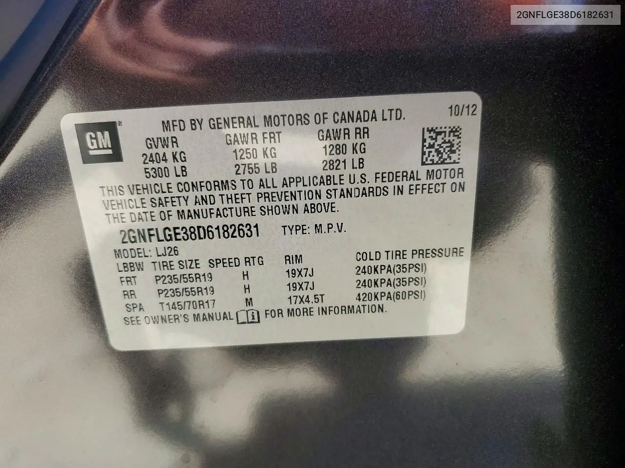 2GNFLGE38D6182631 2013 Chevrolet Equinox Ltz