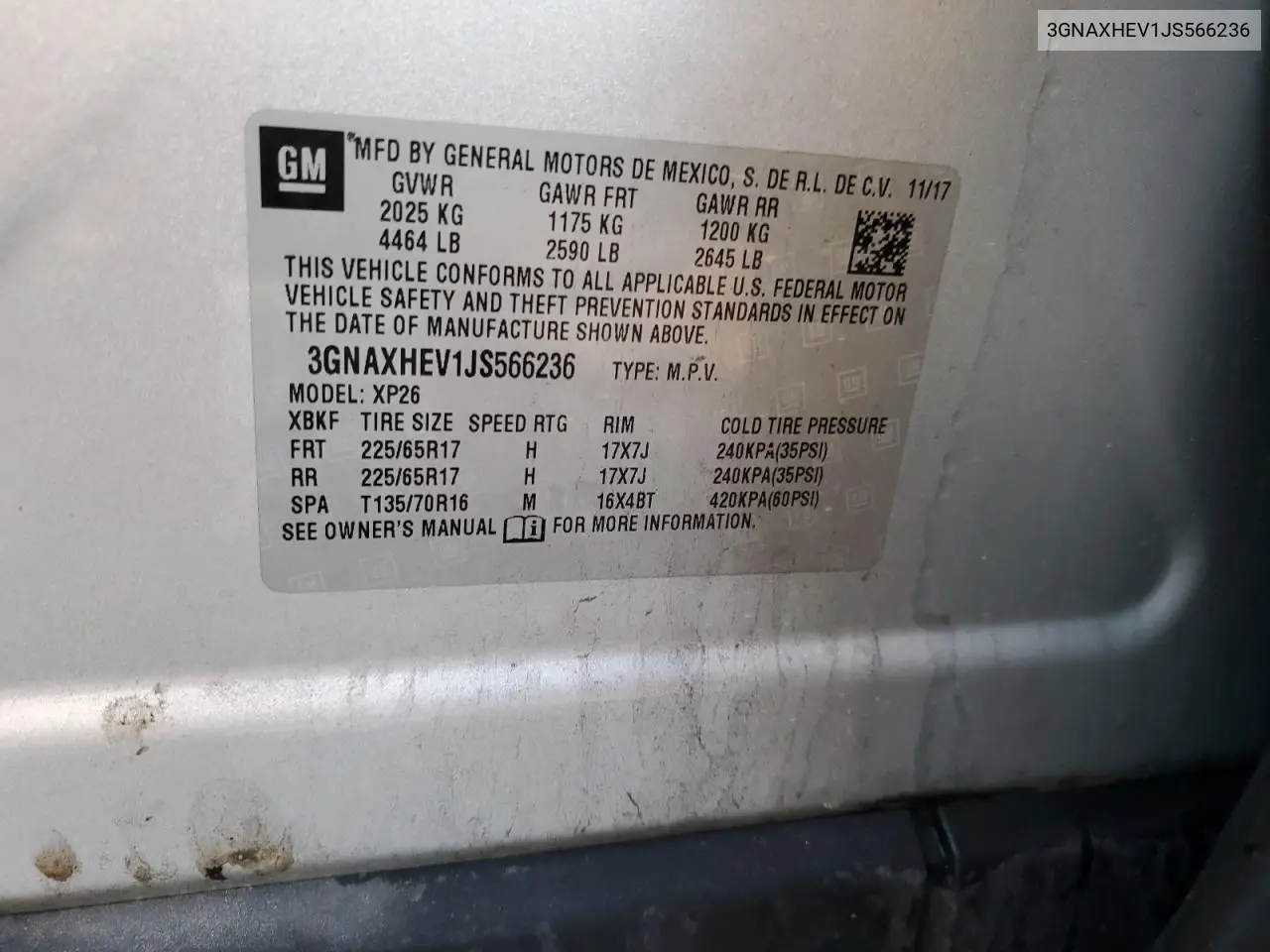 3GNAXHEV1JS566236 2018 Chevrolet Equinox Ls