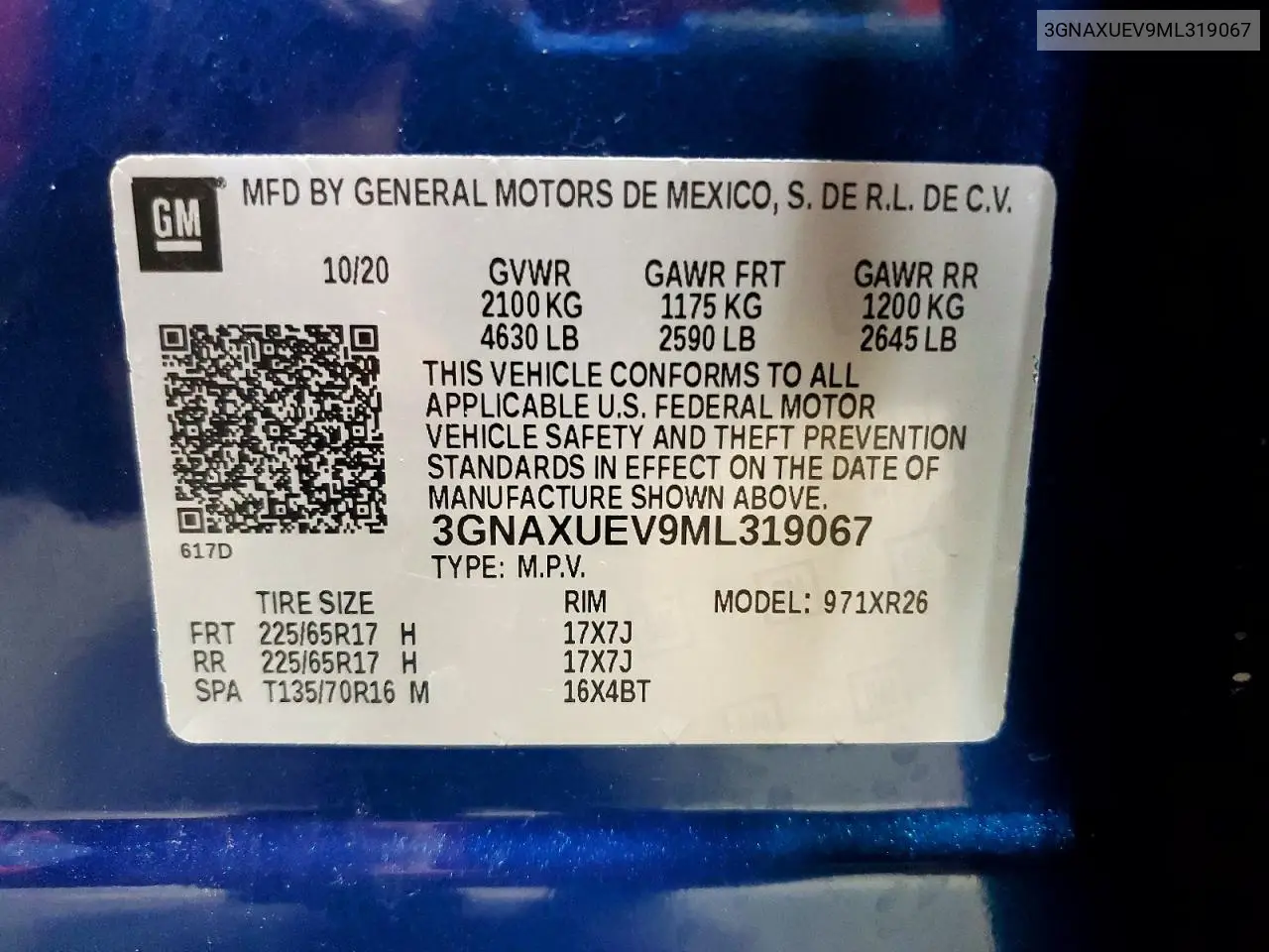 2021 Chevrolet Equinox Lt VIN: 3GNAXUEV9ML319067 Lot: 56474106