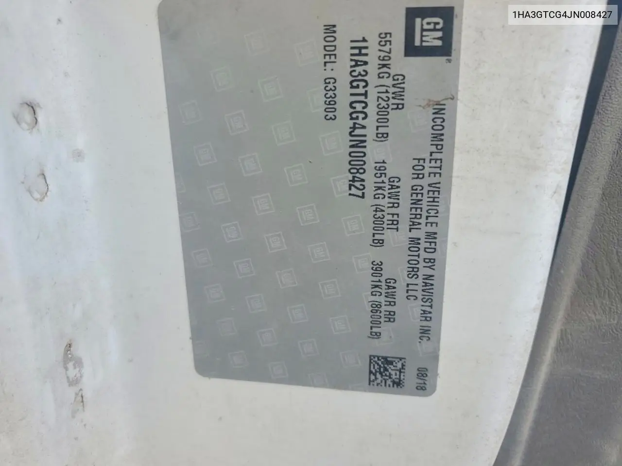 1HA3GTCG4JN008427 2018 Chevrolet Express G3500