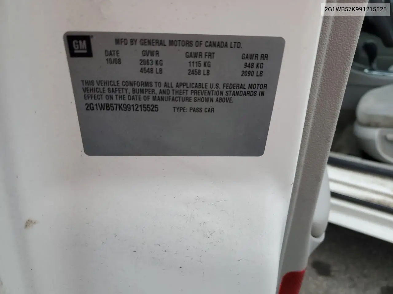 2G1WB57K991215525 2009 Chevrolet Impala Lt