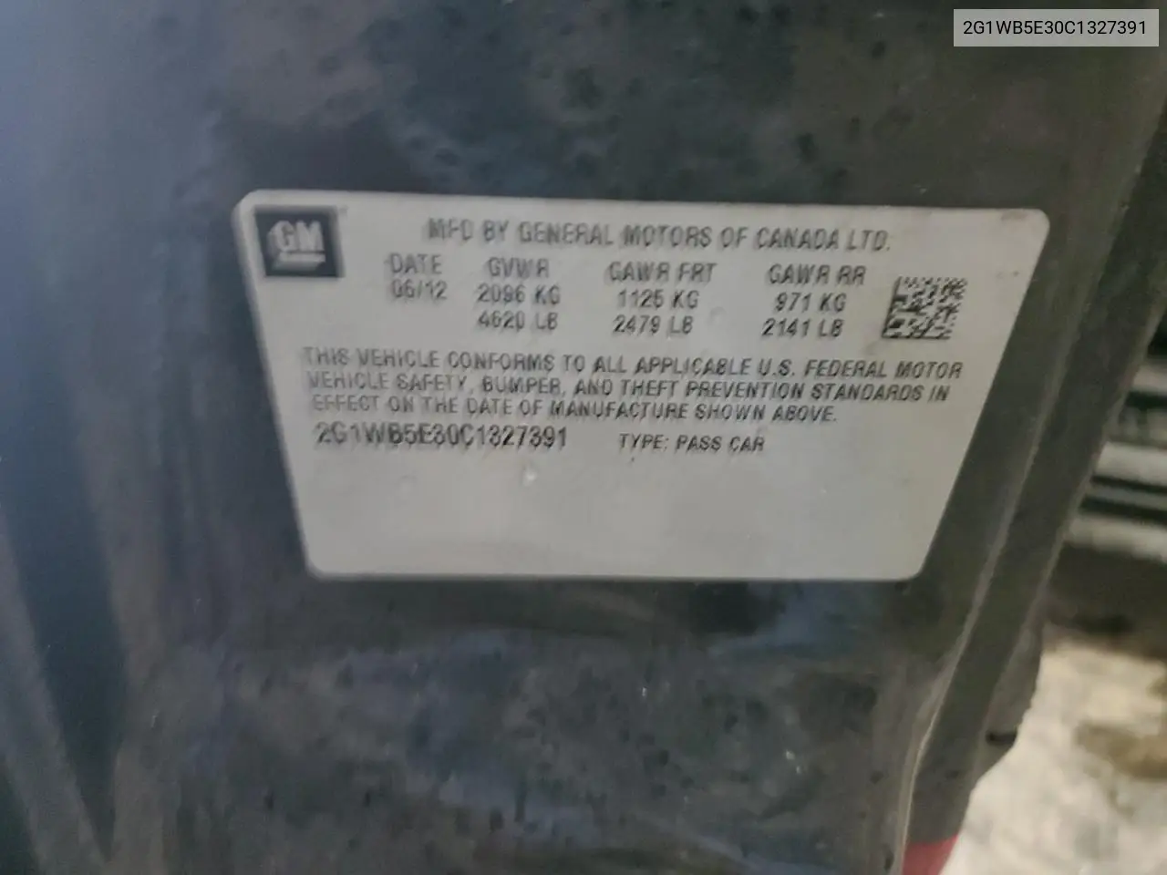 2G1WB5E30C1327391 2012 Chevrolet Impala Lt