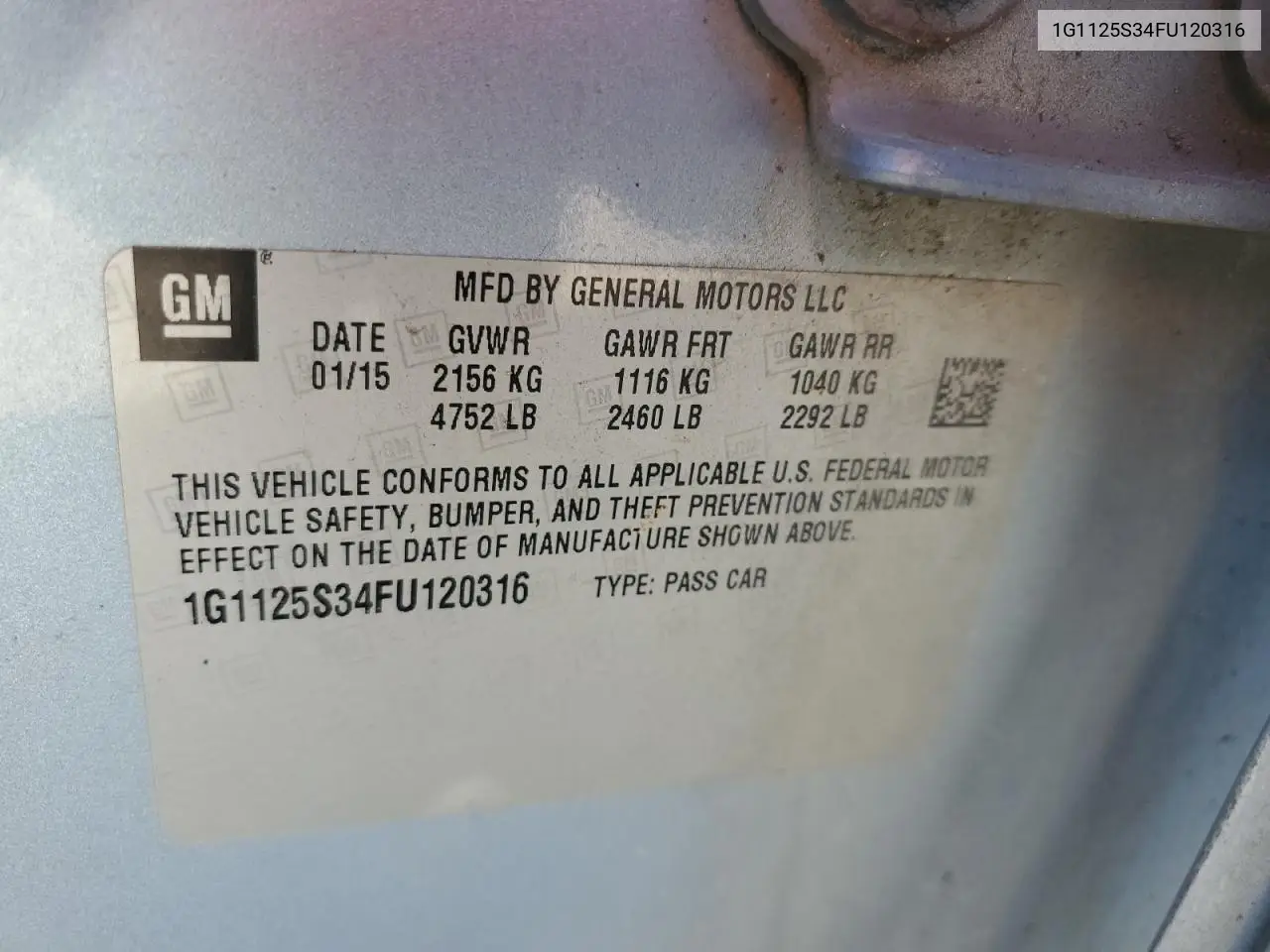 1G1125S34FU120316 2015 Chevrolet Impala Lt