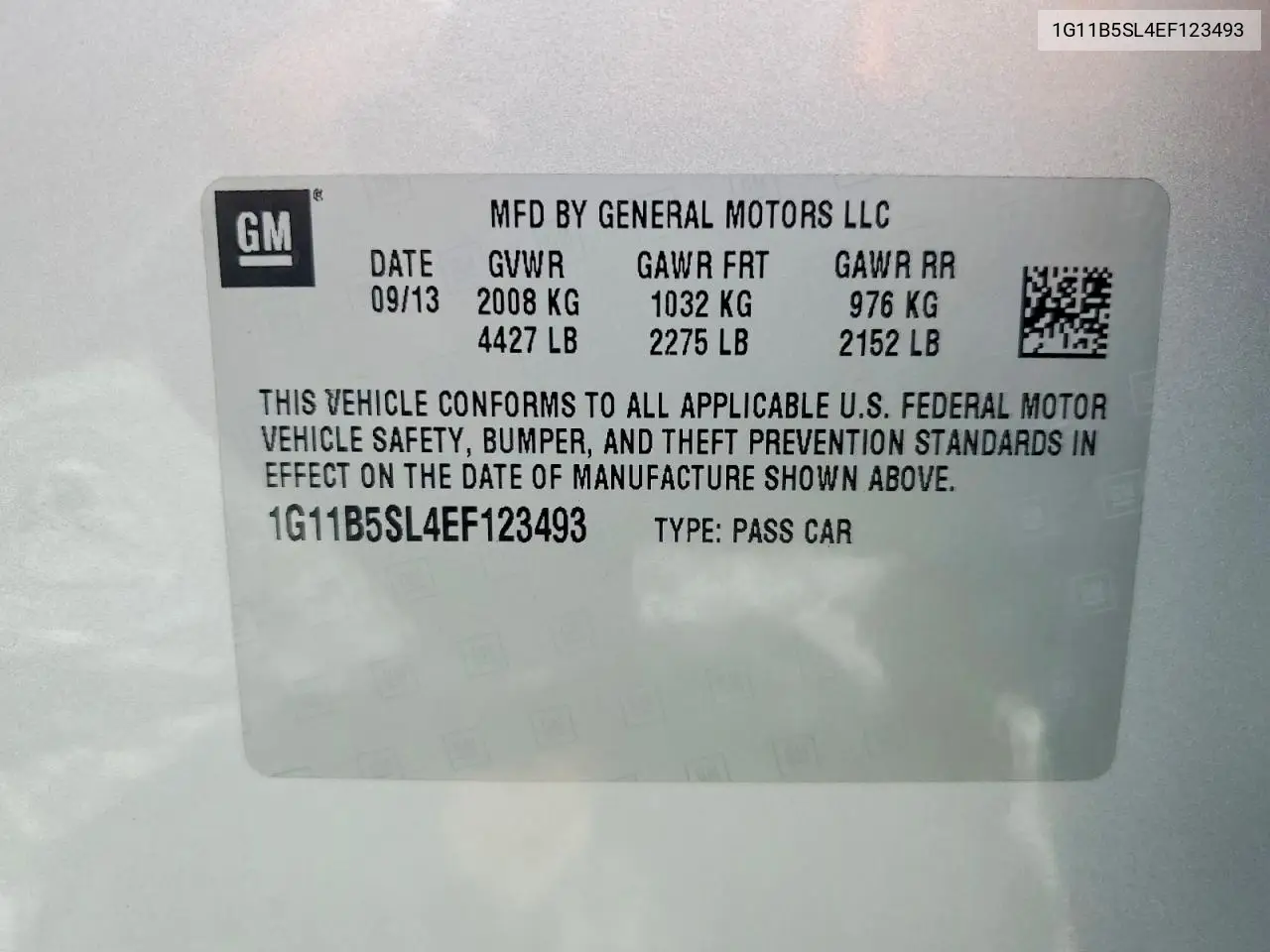 2014 Chevrolet Malibu Ls VIN: 1G11B5SL4EF123493 Lot: 61289496