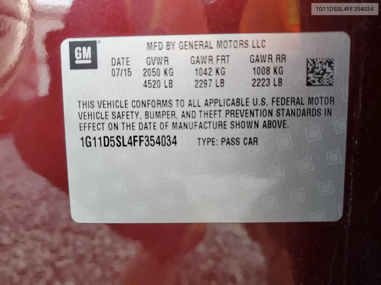 1G11D5SL4FF354034 2015 Chev Malibu 2Lt