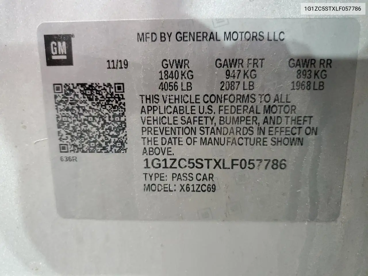 1G1ZC5STXLF057786 2020 Chevrolet Malibu Ls