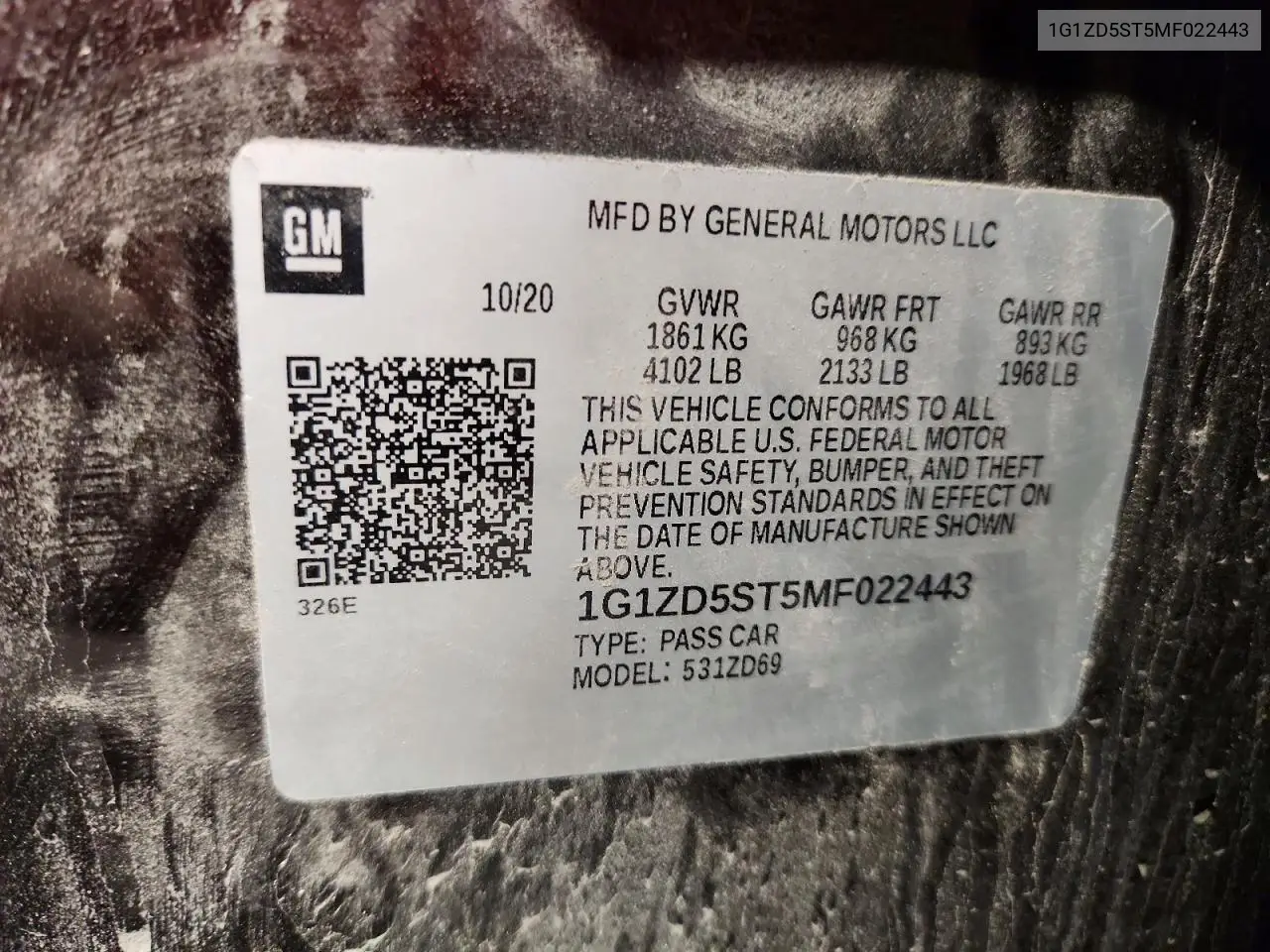 2021 Chevrolet Malibu Lt VIN: 1G1ZD5ST5MF022443 Lot: 61310686
