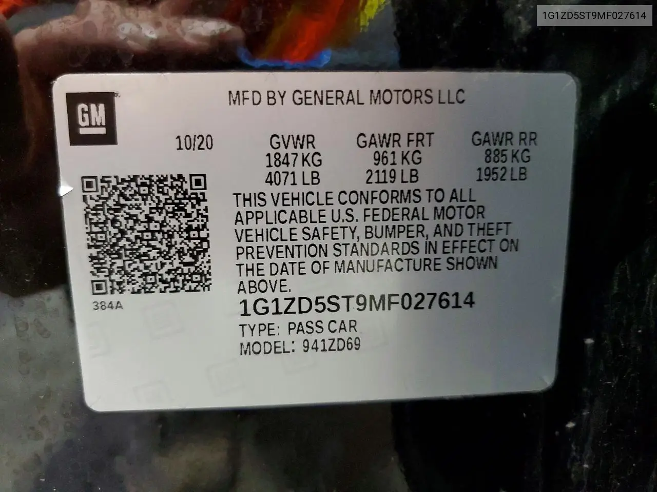 2021 Chevrolet Malibu Lt VIN: 1G1ZD5ST9MF027614 Lot: 62178206