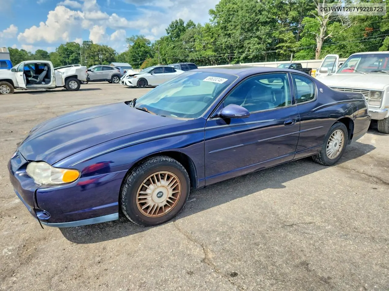 2000 Chevrolet Monte Carlo Ls VIN: 2G1WW12E7Y9228725 Lot: 59633246