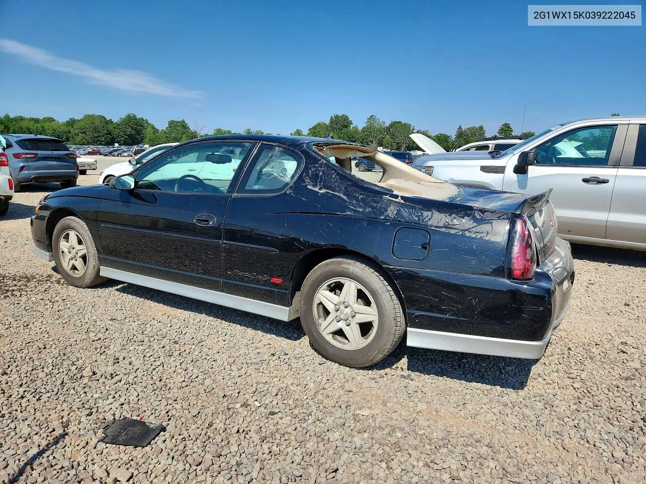 2003 Chevrolet Monte Carlo Ss VIN: 2G1WX15K039222045 Lot: 61215486