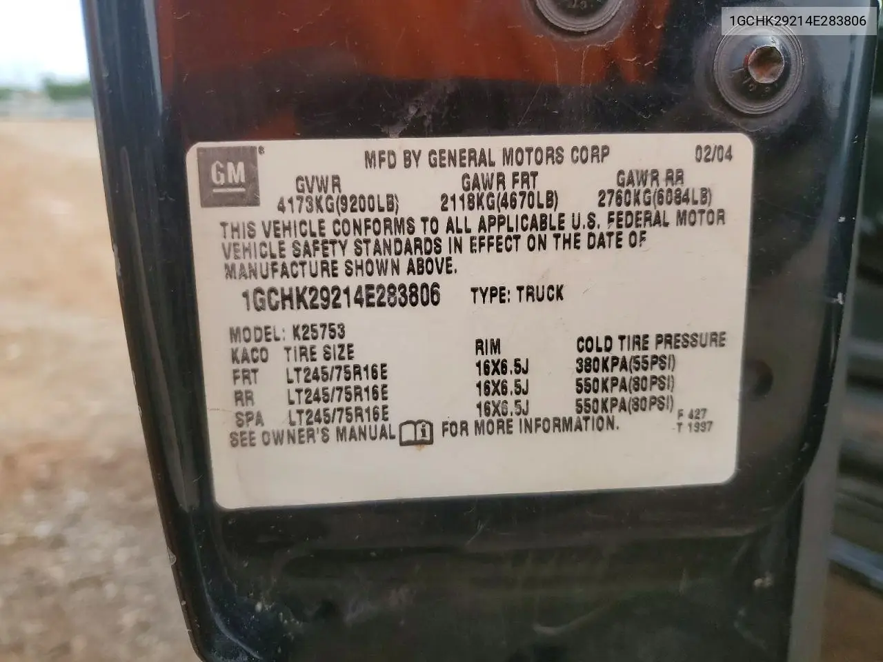 2004 Chevrolet Silverado K2500 Heavy Duty VIN: 1GCHK29214E283806 Lot: 54864506