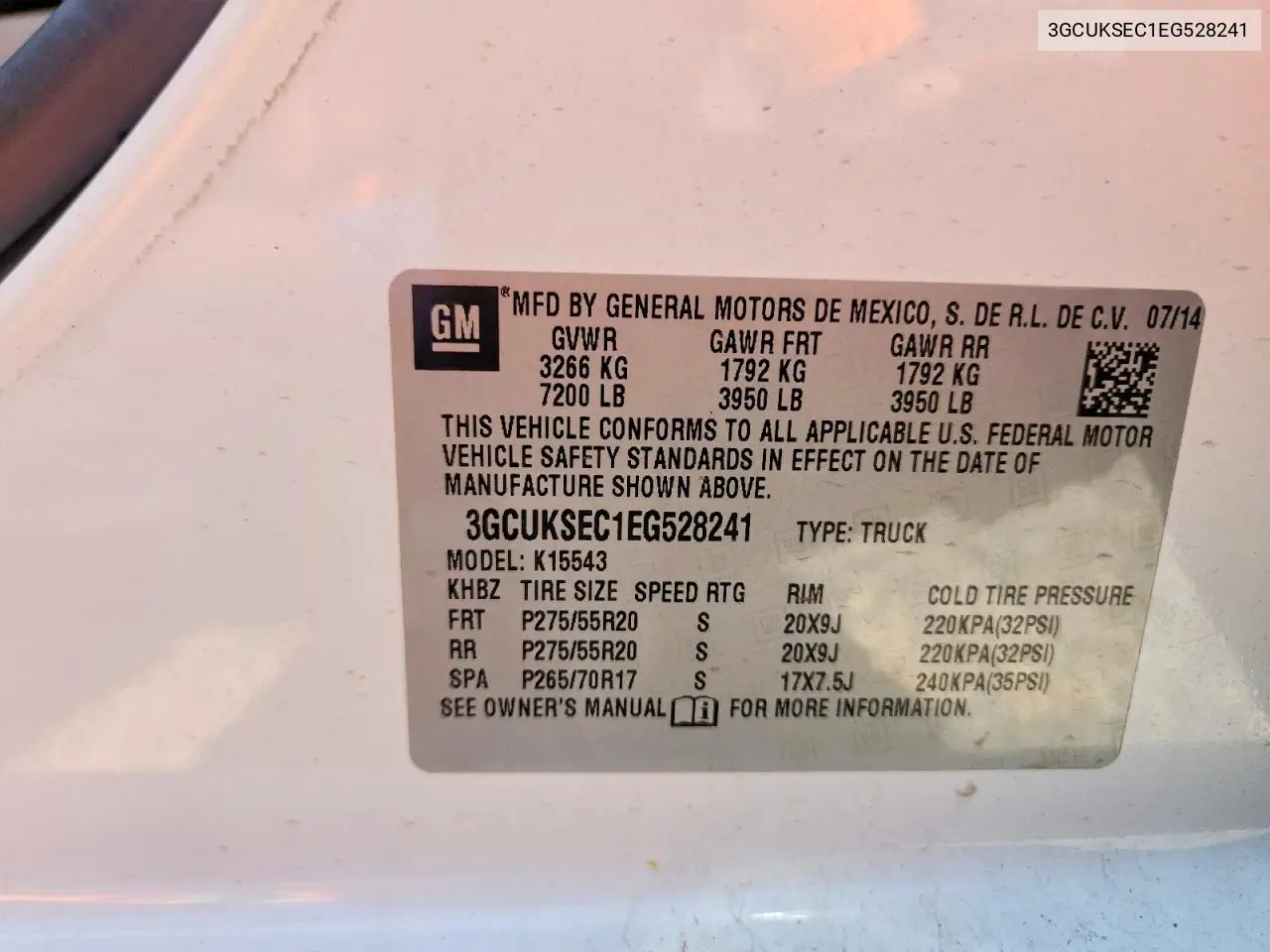 2014 Chevrolet Silverado K1500 Ltz VIN: 3GCUKSEC1EG528241 Lot: 61939636