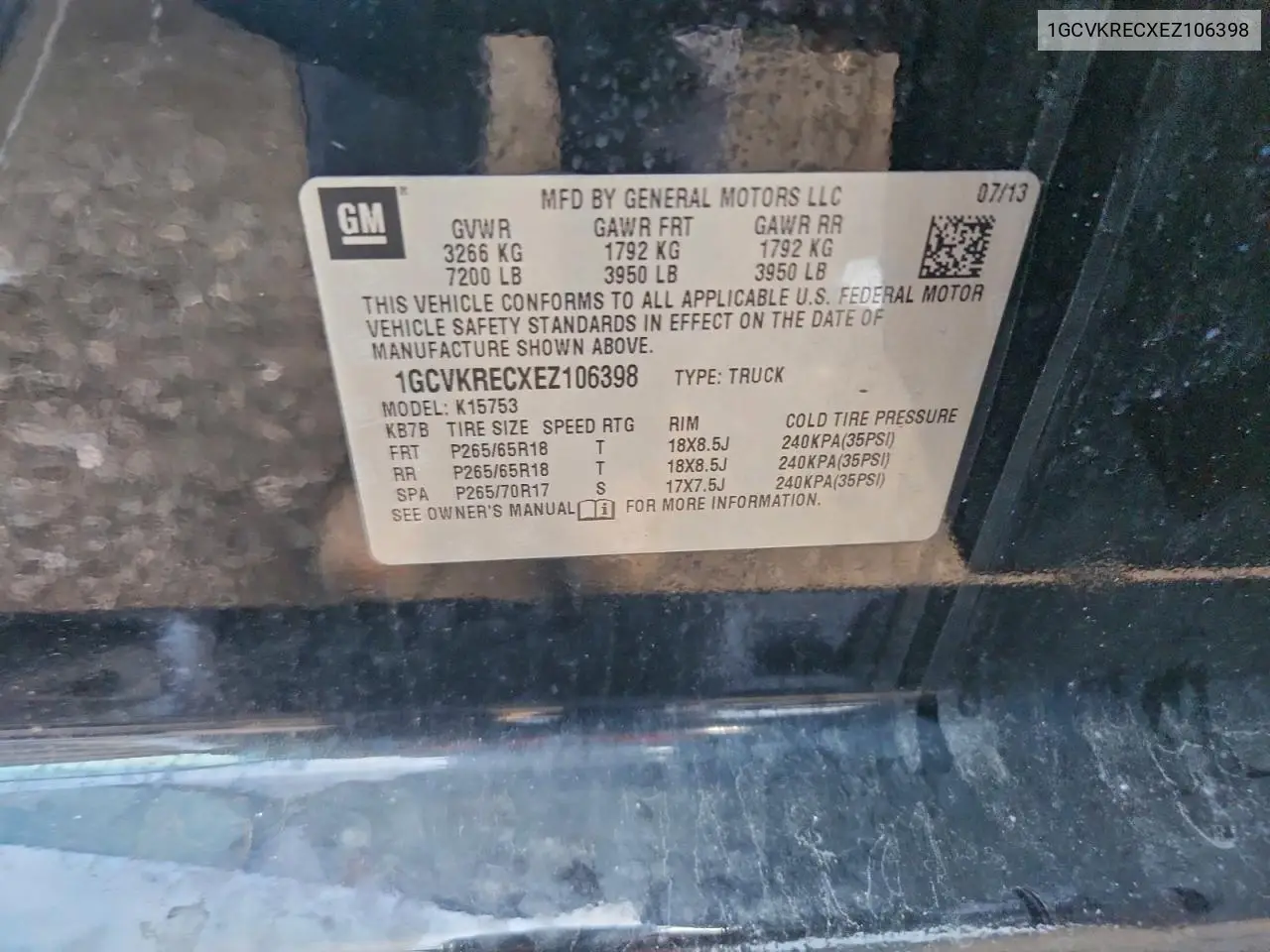 1GCVKRECXEZ106398 2014 Chevrolet Silverado K1500 Lt