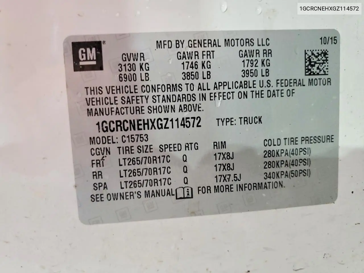 1GCRCNEHXGZ114572 2016 Chevrolet Silverado C1500