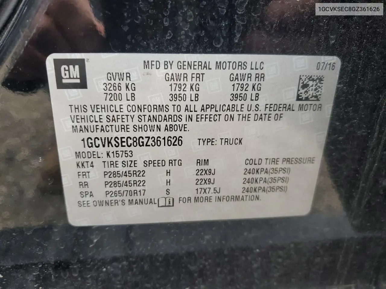 1GCVKSEC8GZ361626 2016 Chevrolet Silverado K1500 Ltz