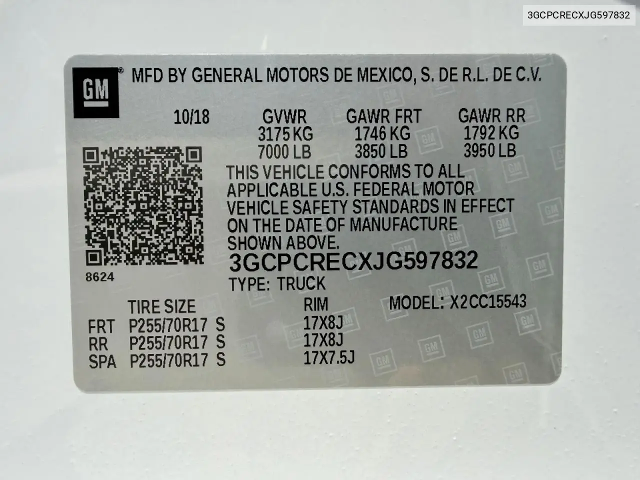 3GCPCRECXJG597832 2018 Chevrolet Silverado C1500 Lt