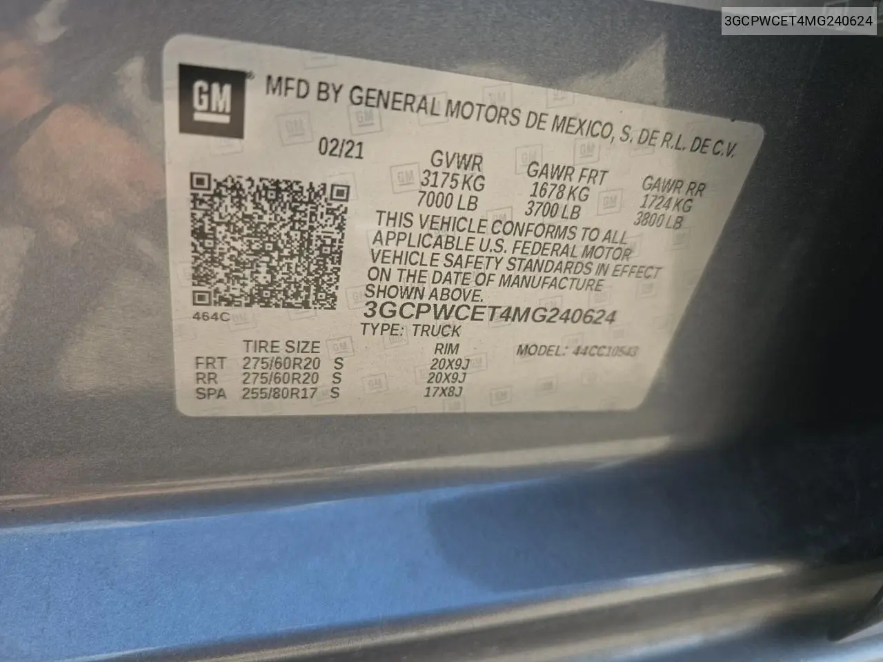 3GCPWCET4MG240624 2021 Chevrolet Silverado C1500 Lt