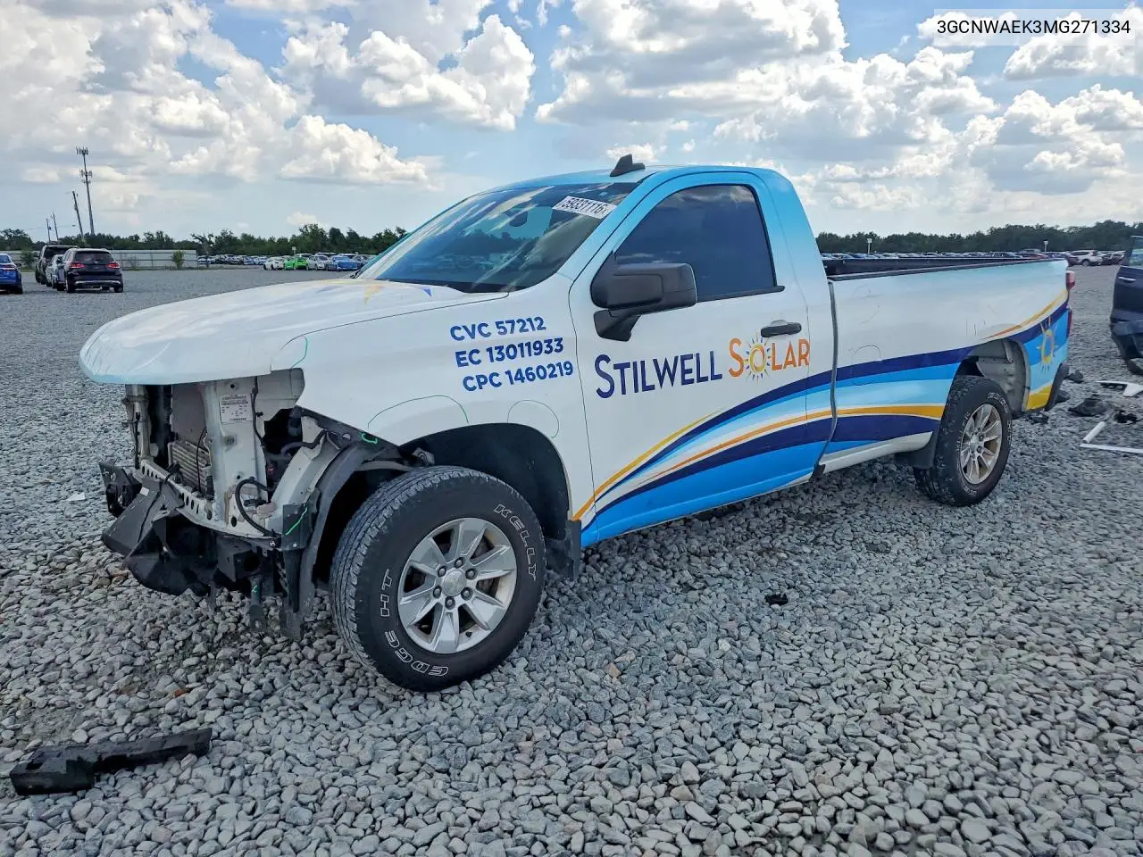 2021 Chevrolet Silverado C1500 VIN: 3GCNWAEK3MG271334 Lot: 59331116