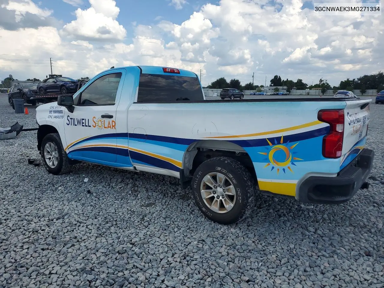 2021 Chevrolet Silverado C1500 VIN: 3GCNWAEK3MG271334 Lot: 59331116