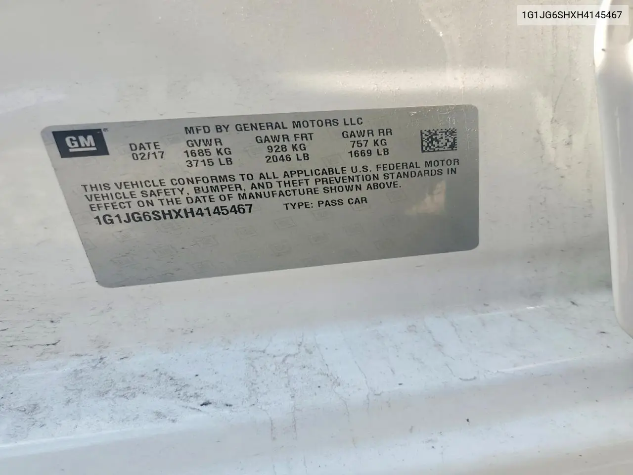 2017 Chevrolet Sonic VIN: 1G1JG6SHXH4145467 Lot: 55653636