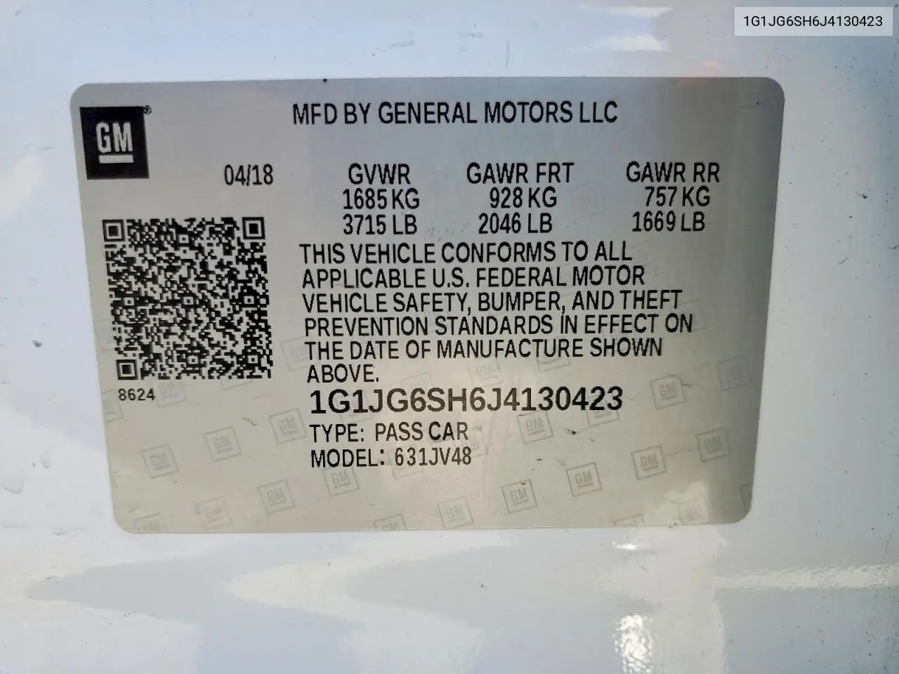 2018 Chevrolet Sonic VIN: 1G1JG6SH6J4130423 Lot: 46335806