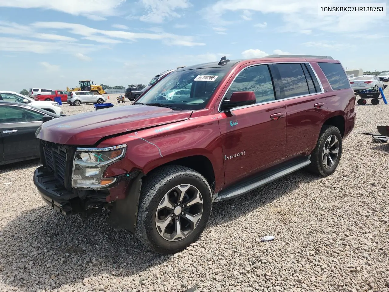 2017 Chevrolet Tahoe K1500 Lt VIN: 1GNSKBKC7HR138753 Lot: 62100266