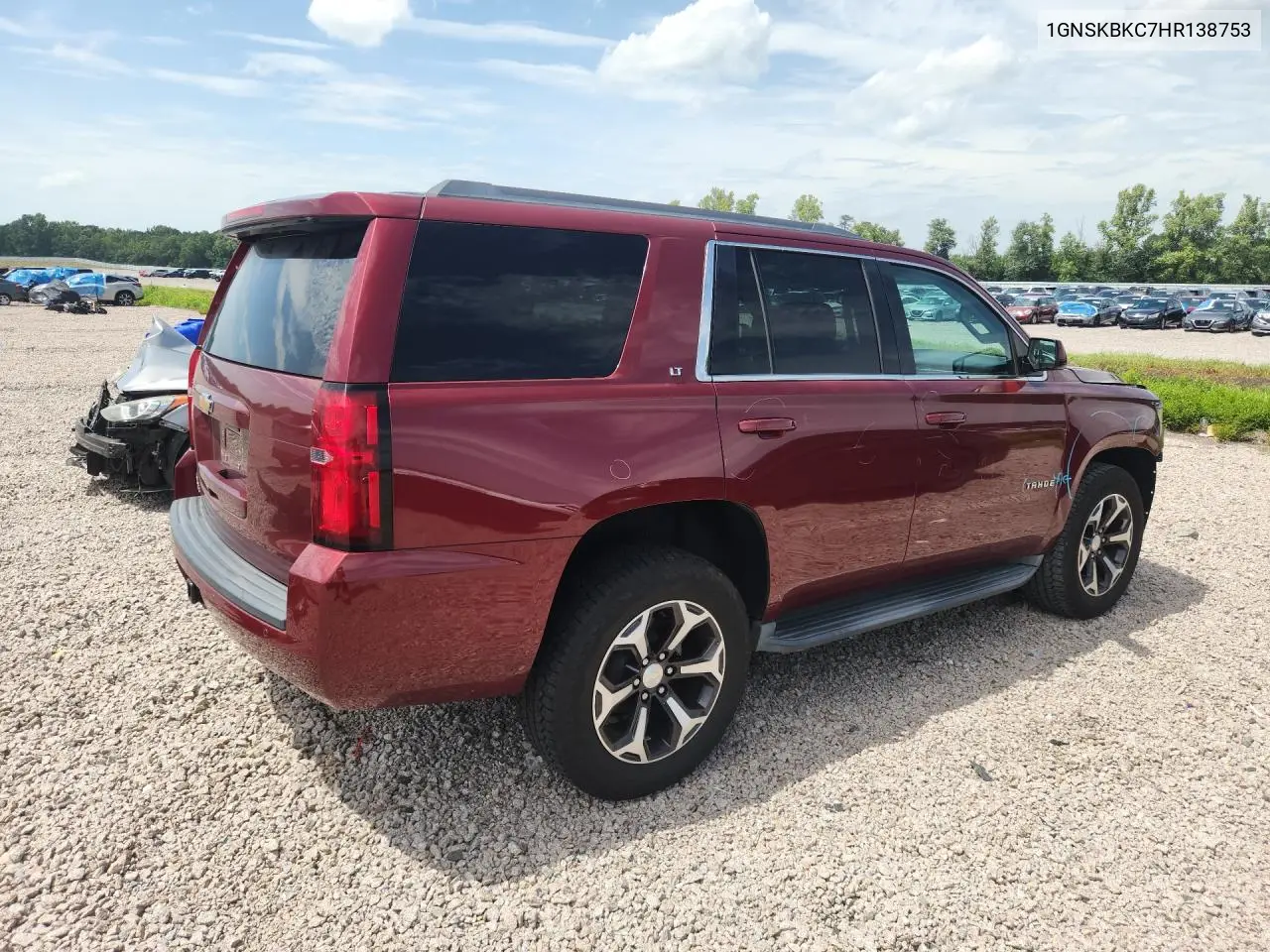 2017 Chevrolet Tahoe K1500 Lt VIN: 1GNSKBKC7HR138753 Lot: 62100266