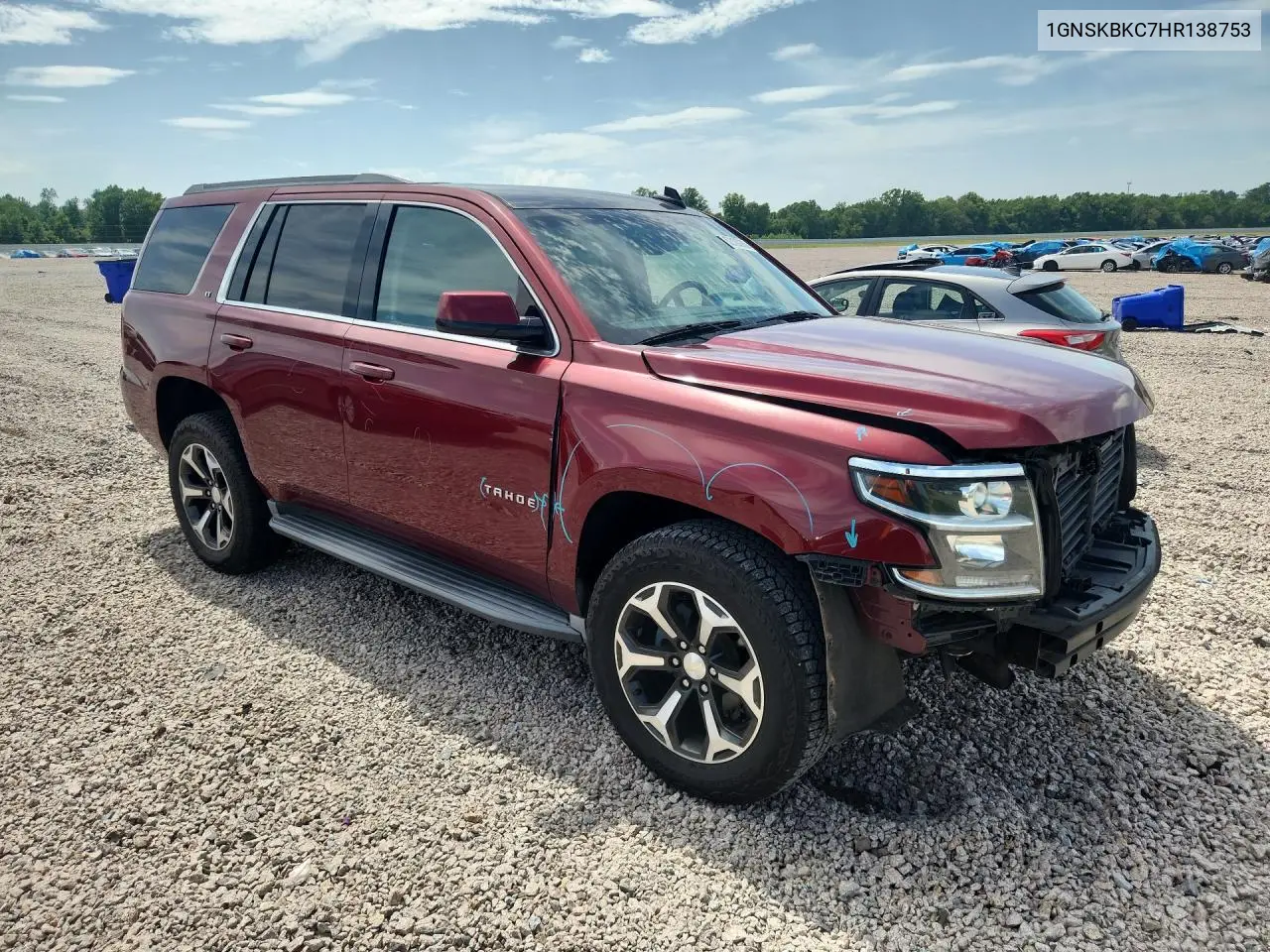 2017 Chevrolet Tahoe K1500 Lt VIN: 1GNSKBKC7HR138753 Lot: 62100266
