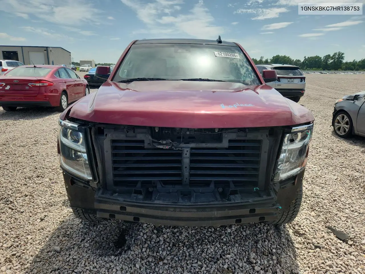 2017 Chevrolet Tahoe K1500 Lt VIN: 1GNSKBKC7HR138753 Lot: 62100266