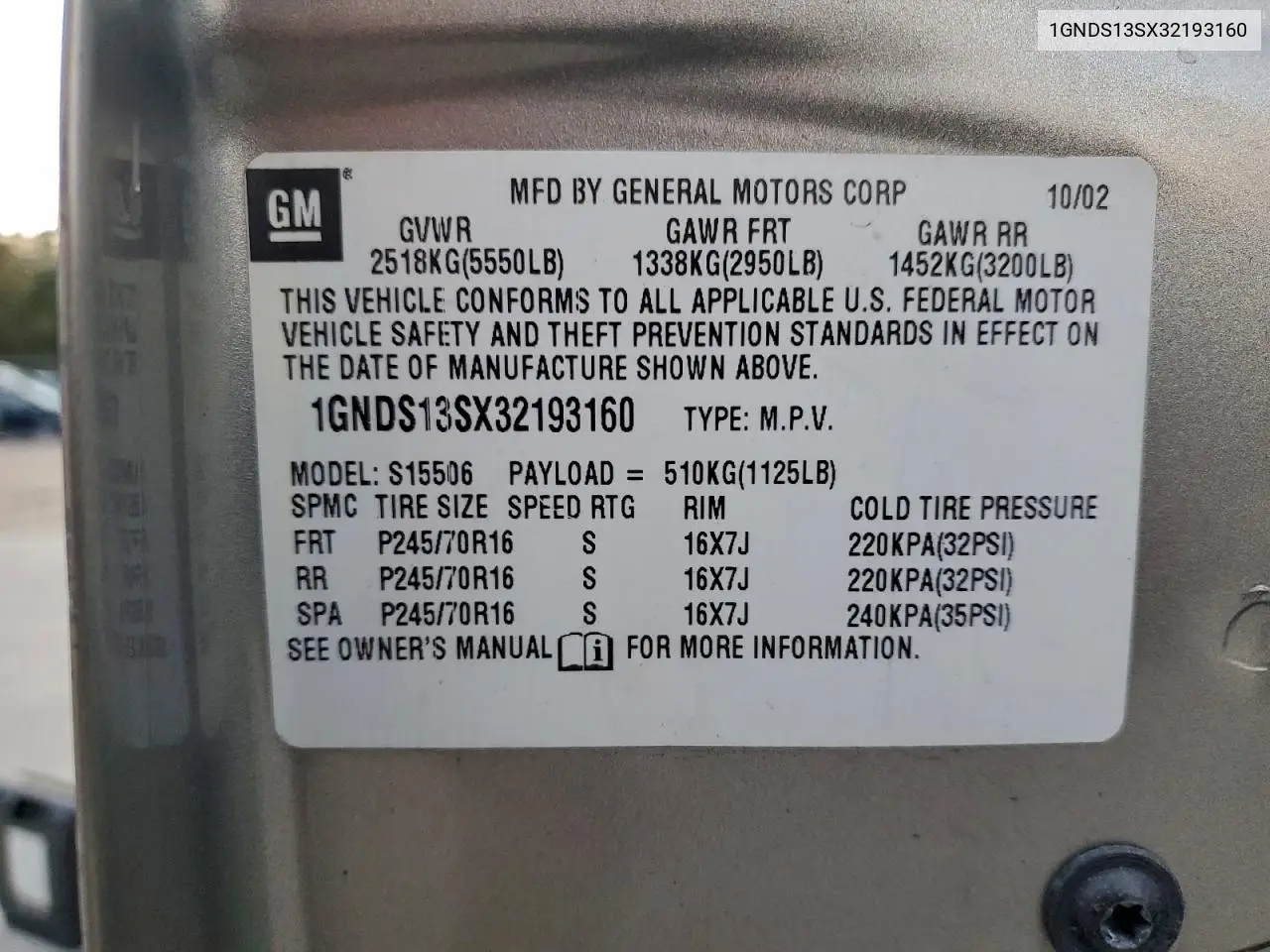 1GNDS13SX32193160 2003 Chevrolet Trailblazer