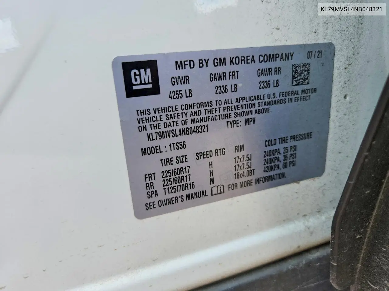 2022 Chevrolet Trailblazer Activ VIN: KL79MVSL4NB048321 Lot: 60860286