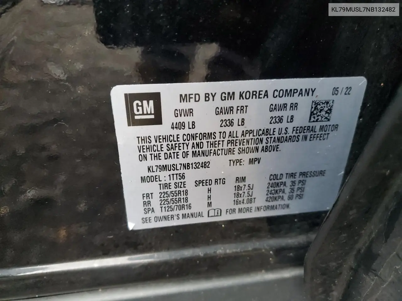 KL79MUSL7NB132482 2022 Chevrolet Trailblazer Rs