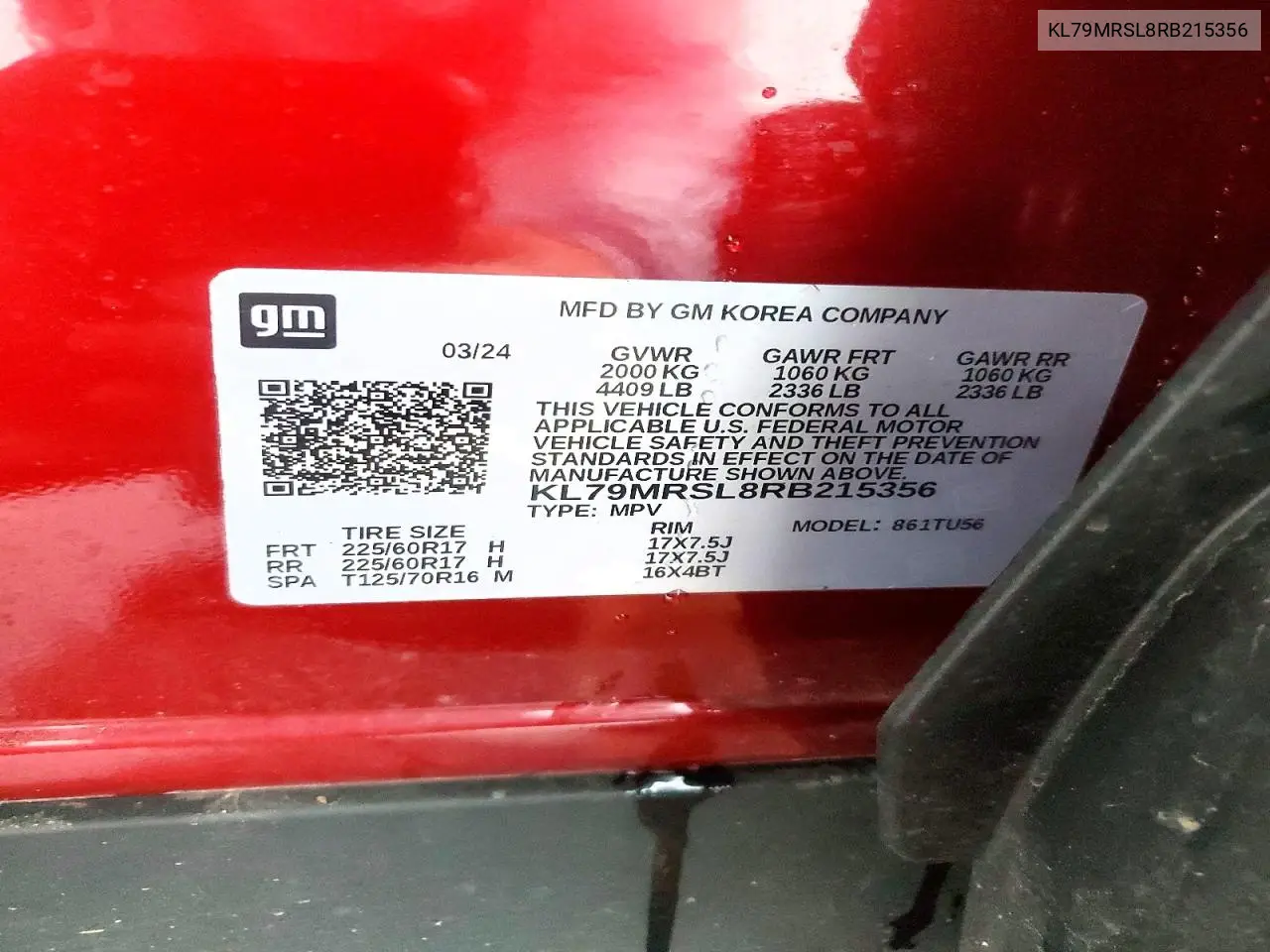 2024 Chevrolet Trailblazer Lt VIN: KL79MRSL8RB215356 Lot: 57559396