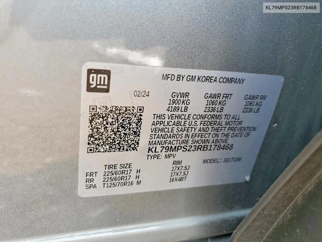 2024 Chevrolet Trailblazer Lt VIN: KL79MPS23RB178468 Lot: 60608896