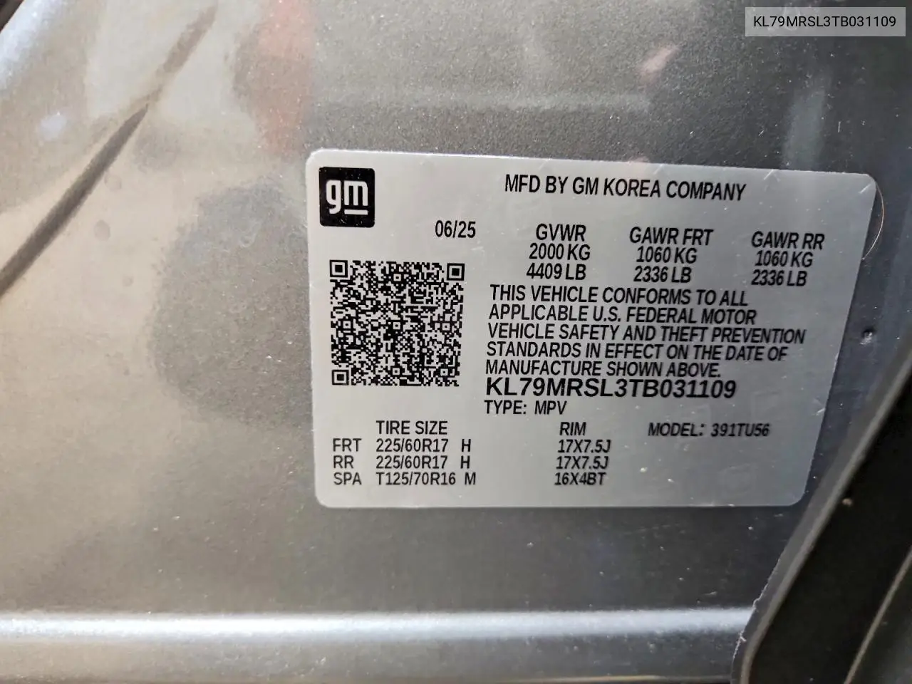 2026 Chevrolet Trailblazer Lt VIN: KL79MRSL3TB031109 Lot: 61119926