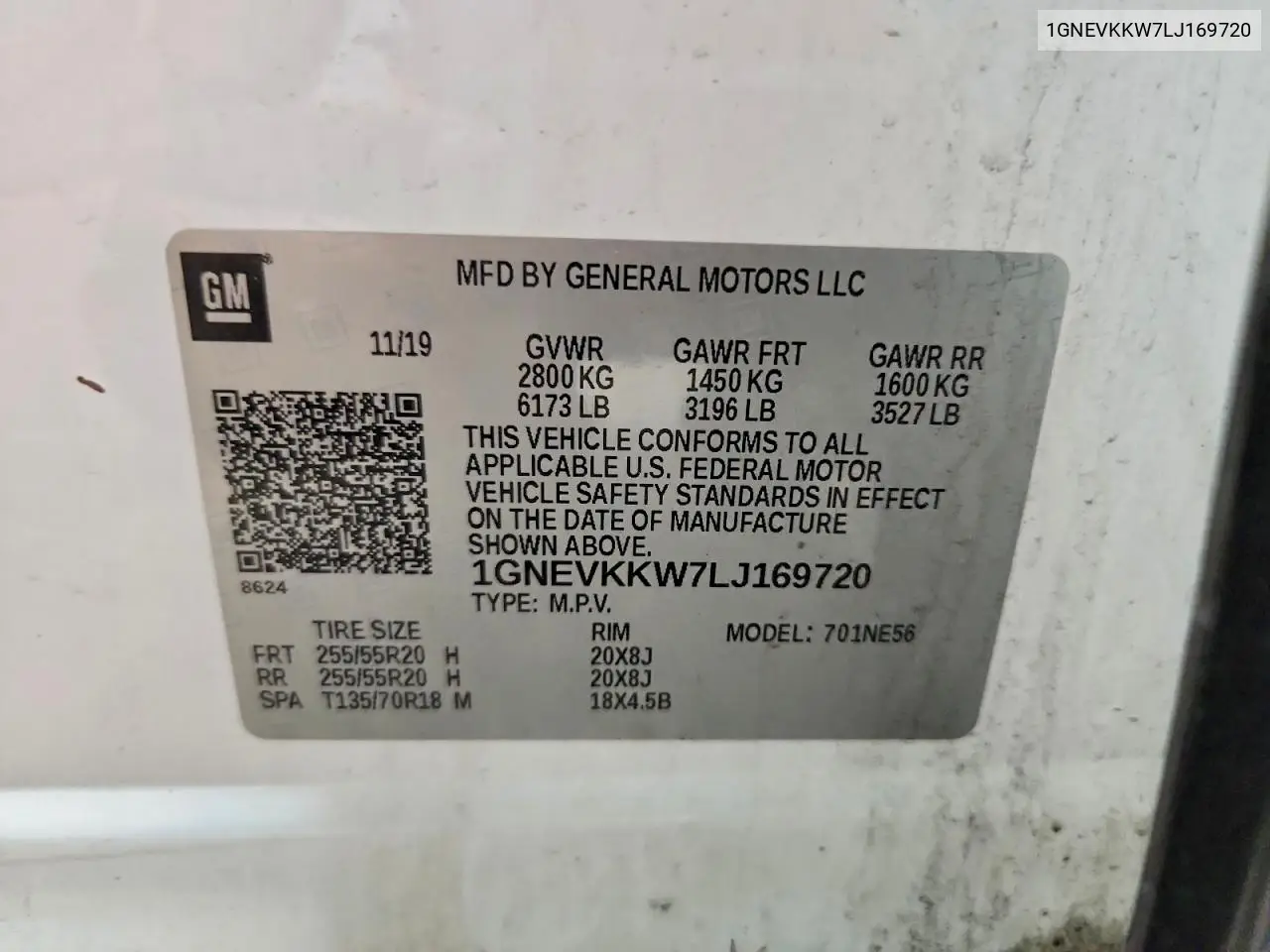 2020 Chevrolet Traverse Premier VIN: 1GNEVKKW7LJ169720 Lot: 62036996