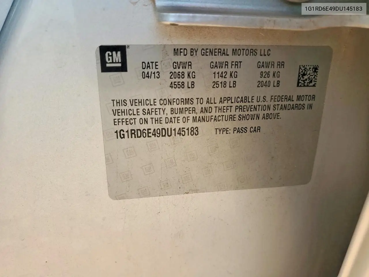 2013 Chevrolet Volt VIN: 1G1RD6E49DU145183 Lot: 61853326
