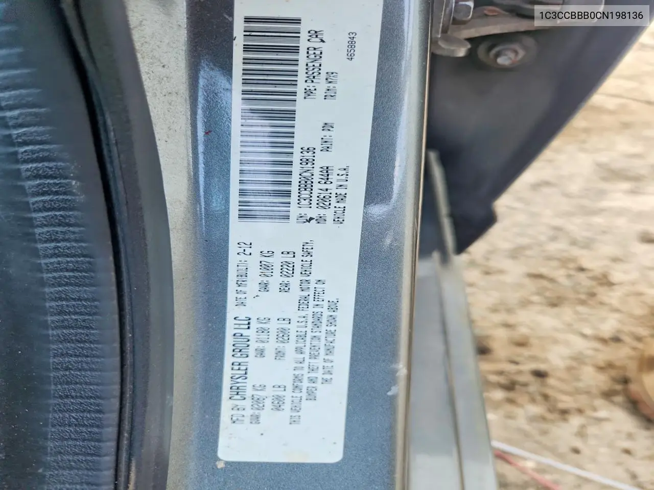 2012 Chrysler 200 Touring VIN: 1C3CCBBB0CN198136 Lot: 61153396