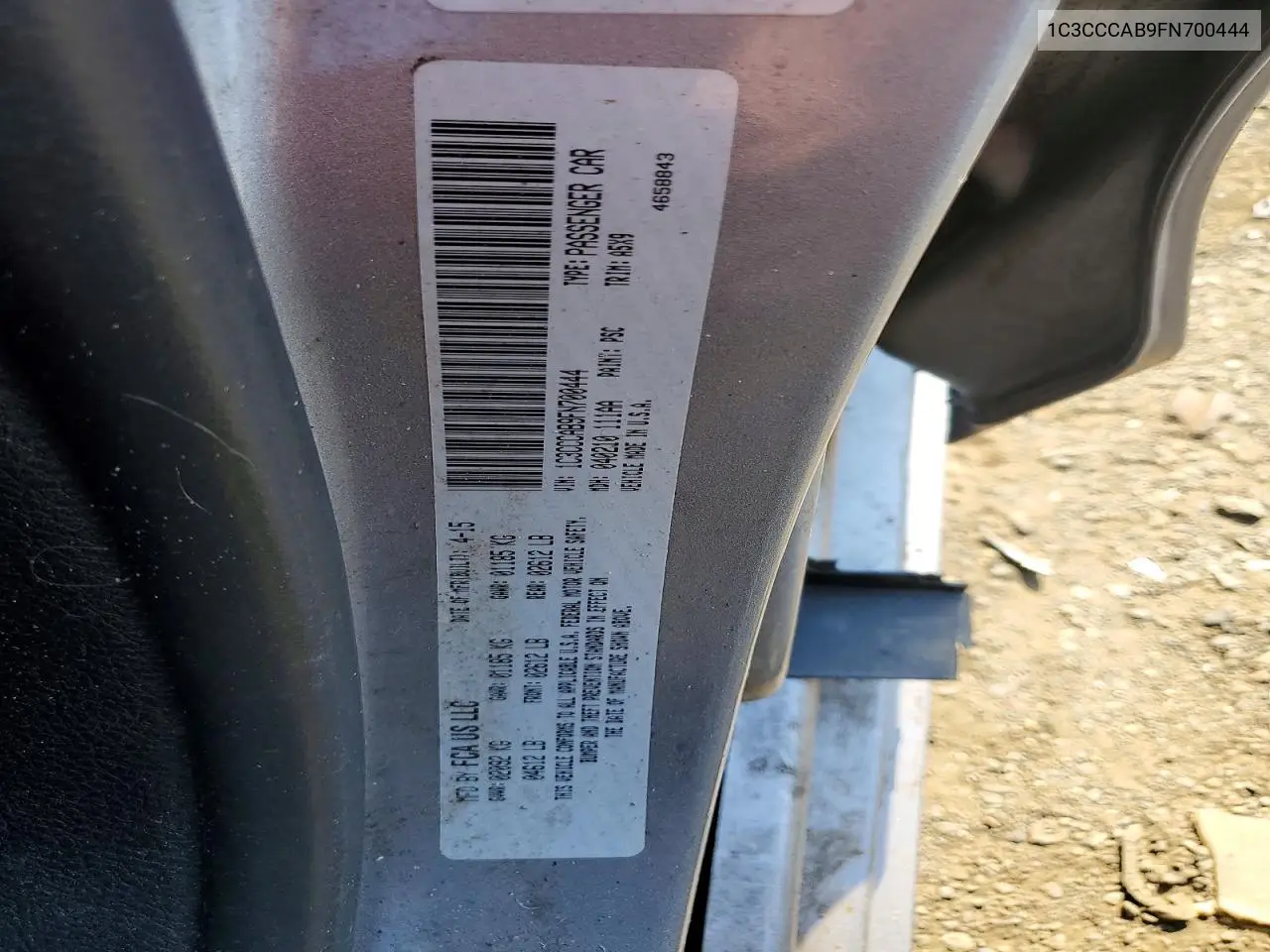 2015 Chrysler 200 Limited VIN: 1C3CCCAB9FN700444 Lot: 58928406